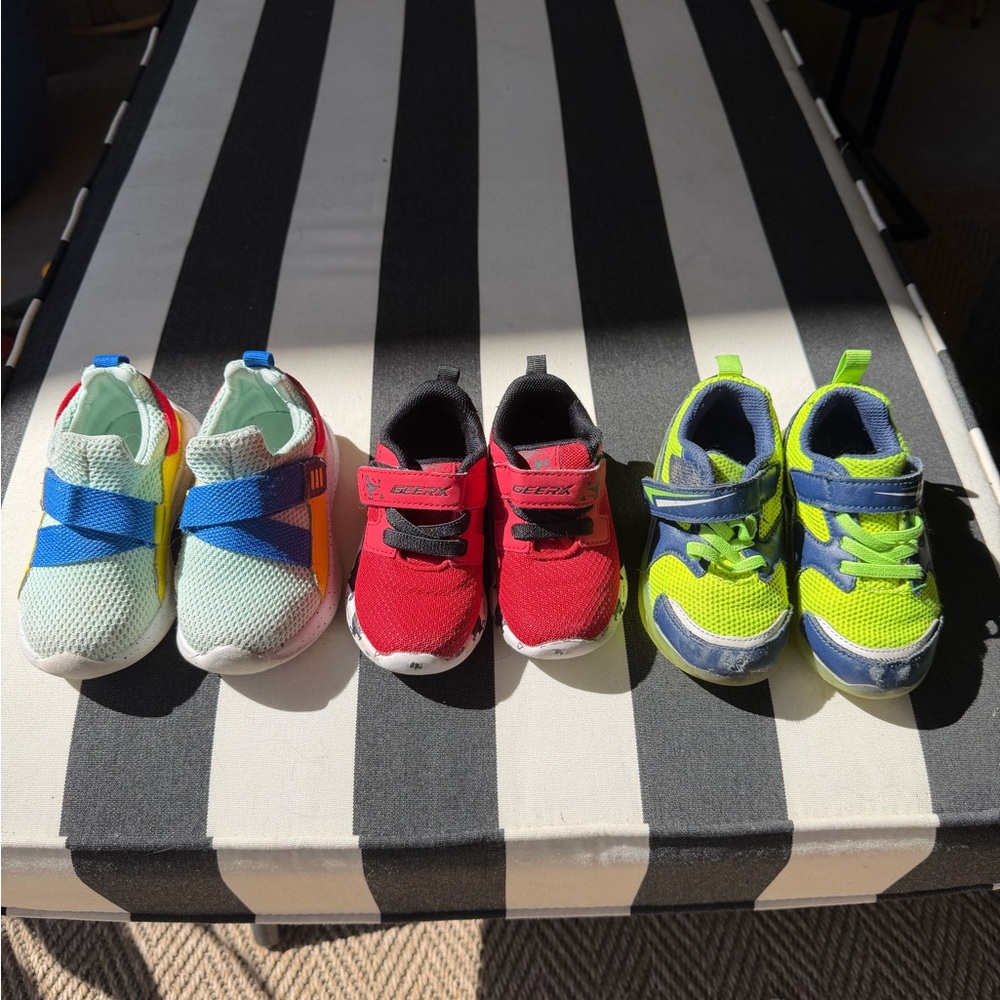Toddler Athletic Sneakers - Red, Lime Green, Mint (Set of 3)